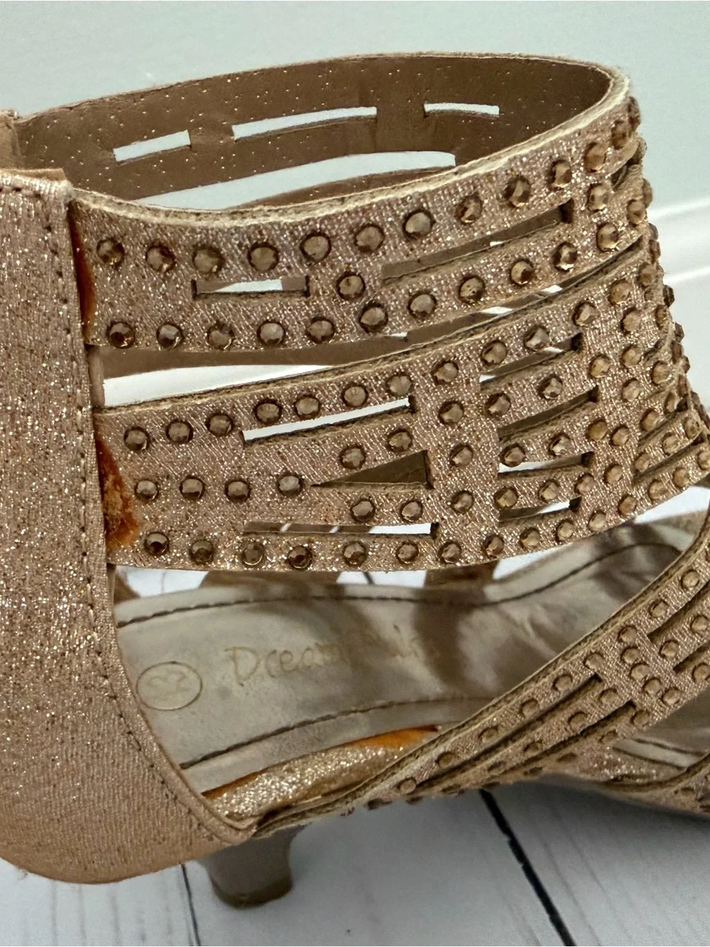 Girls Gold Strappy Studded Heeled Sandals